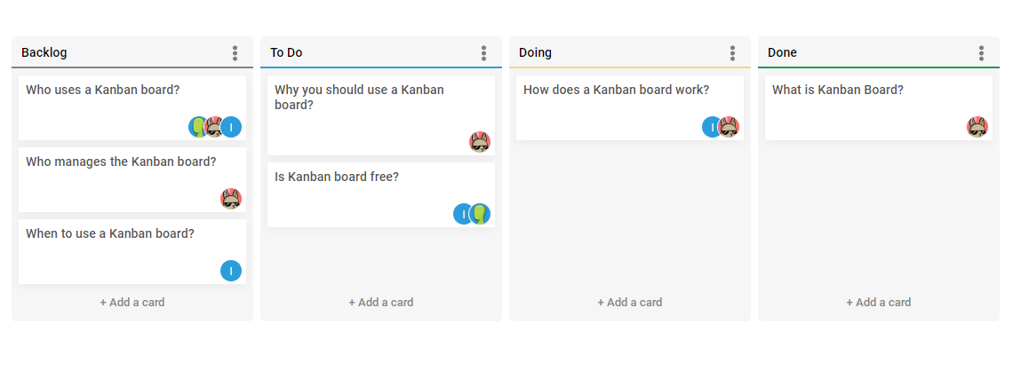 Free Online Kanban Board Tool in ProdGoal - Simple Example